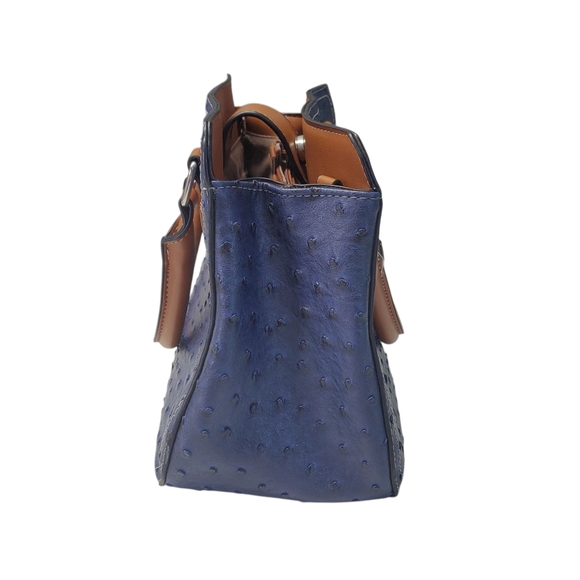 London Fog Blue and Brown Women's Satchel Bag With Detachable Strap - Picture 7 of 16